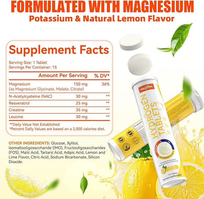 Hydrogen Water Tablets with Magnesium: 12.4PPM Molecular Hydrogen Supplement for Adult High Concentration H2 Tablets - Supports Energy, Hydration & Antioxidant Defense