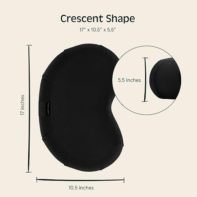 Retrospec Sedona Zafu Meditation Cushion Filled w/Buckwheat Hulls - Yoga Pillow for Meditation Practices - Machine Washable 100% Cotton Cover & Durable Carry Handle, Crescent, Black