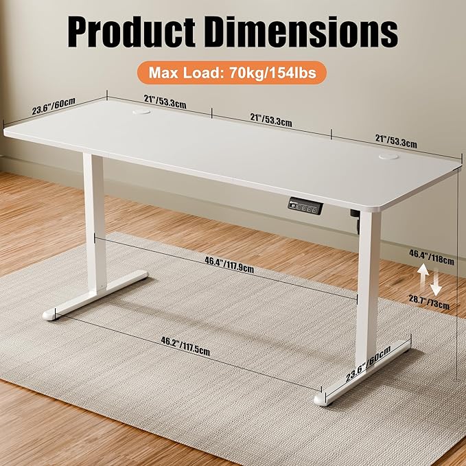 ERGOMAKER Electric Standing Desk, 63" x 23.6" Height Adjustable Sit Stand Desk with Splice Board for Home Office, Computer Desk Memory Preset (White Frame, White Desktop)