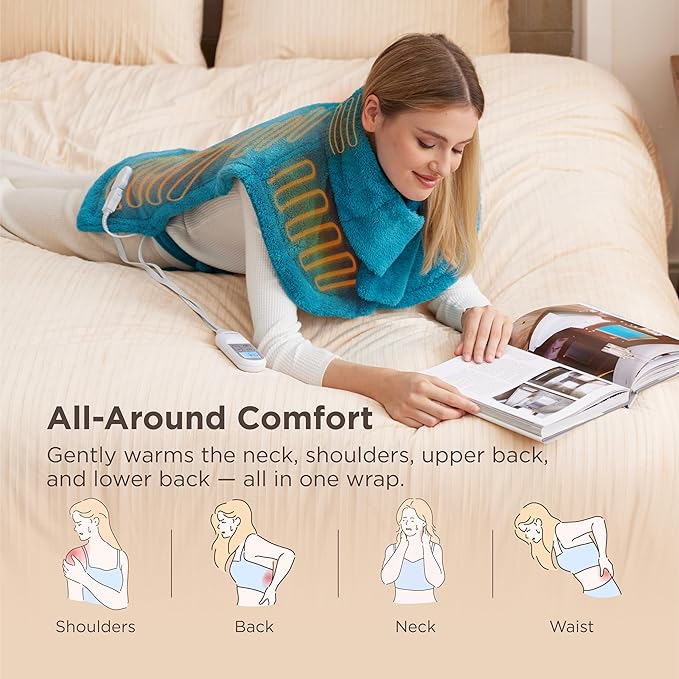 Bedsure Wrap Heating Pad for Neck and Shoulders and Back - Birthday Gifts for Seniors Women Mom, Electric Heated Pad for Full Body, Fast Heating Large 24"x34", ETL Certified, Blue