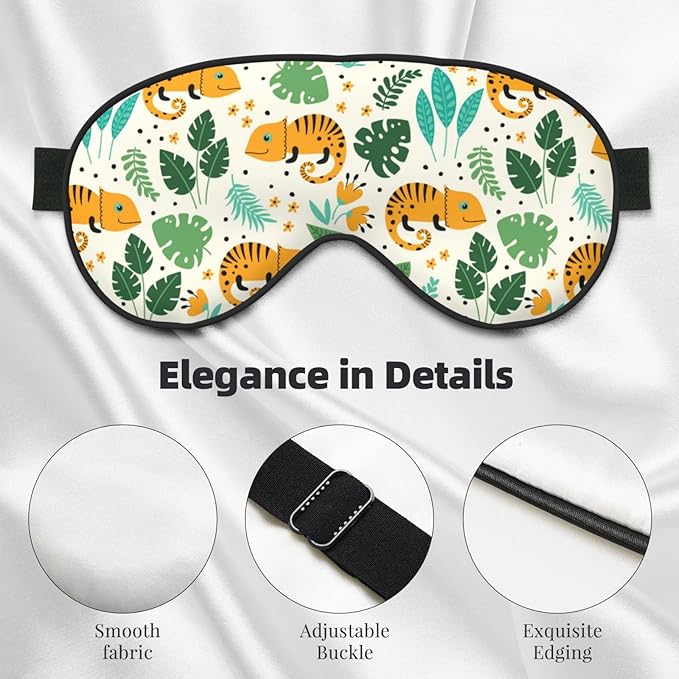 Cute Chameleons and Tropical Leaves Sleep Mask Eye Mask with Adjustable Strap Eye Sleep Shade Cover Blocks Light for Women Men Airplane Travel Nap