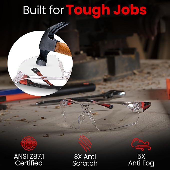 Safety Glasses – ANSI Z87 Certified, 5X Anti-Fog ClearShield™ Lenses with Premium Hard Case & Accessory Bundle