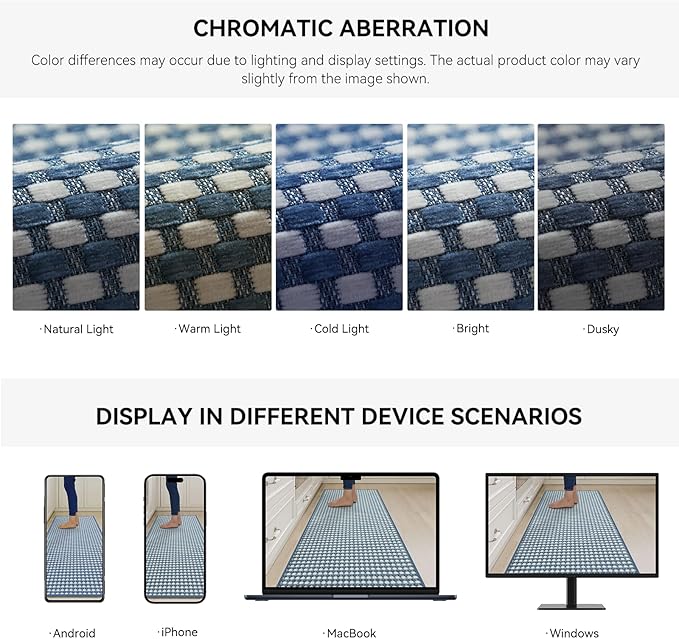 Long Kitchen Runner Rugs Kitchen Mat Non Slip Washable, Super Absorbent Soft Chenille Braided Kitchen Mats for Floor, Rubber Backing Kitchen Floor Sink Standing Mat, Easy Clean, Blue 24"x71"