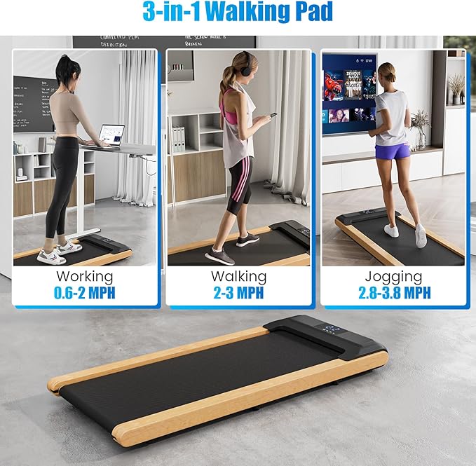 GYMAX Walking Pad, 2.25HP Under Desk Treadmill w/Smart App Control, LED Display & 7-Layer Running Belt, 0.6-3.8 MPH Compact Mini Treadmill for Office & Home, Portable Pad for Small Space