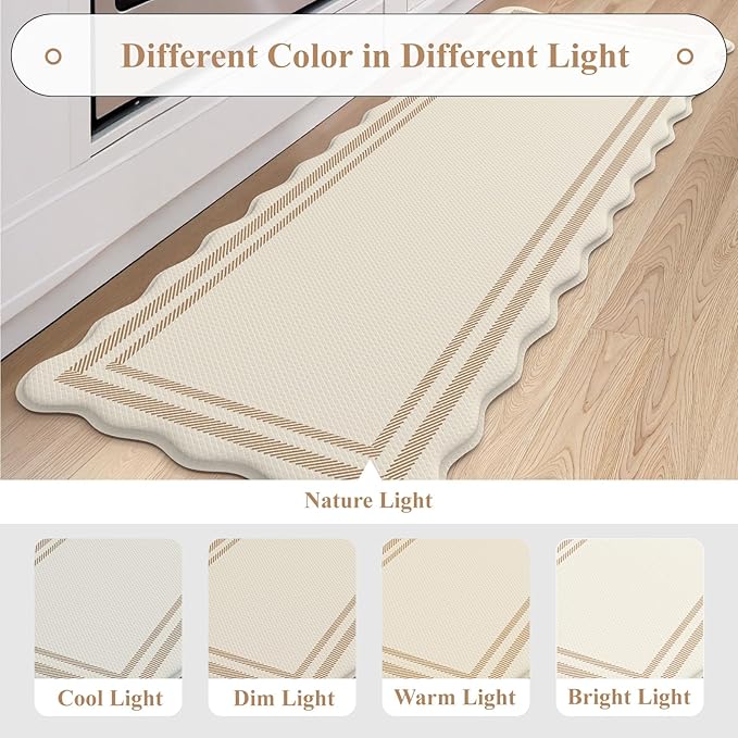 KIMODE Anti Fatigue Kitchen Mats, Beige Boho Kitchen Rugs, Padded Kitchen Mat for Floor, Comfort Standing Desk Mat, Cushioned Kitchen Mats for Floor 2 Piece for Laundry Office Sink 17"x59"+17"x29"