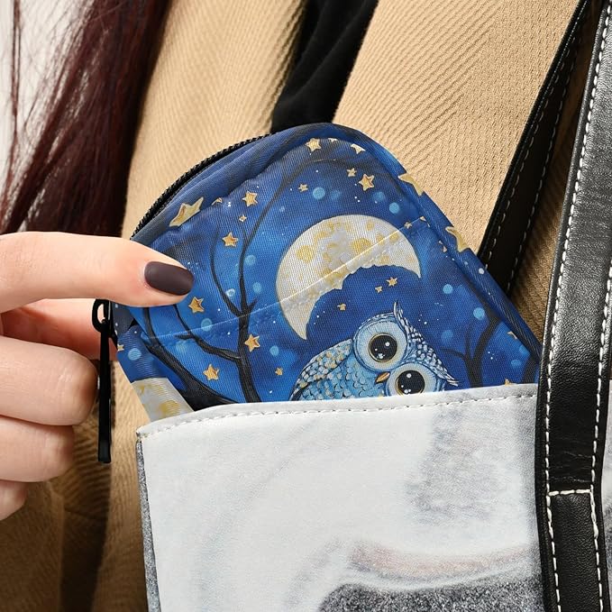 Fustylead Owl Birds on Branch in Night Sky Oil Painting Travel Pill Case Bag with Zipper Weekly Pill Box 8 Compartments 7 Day Personal Pill Case Purse Medicine Case Organizer
