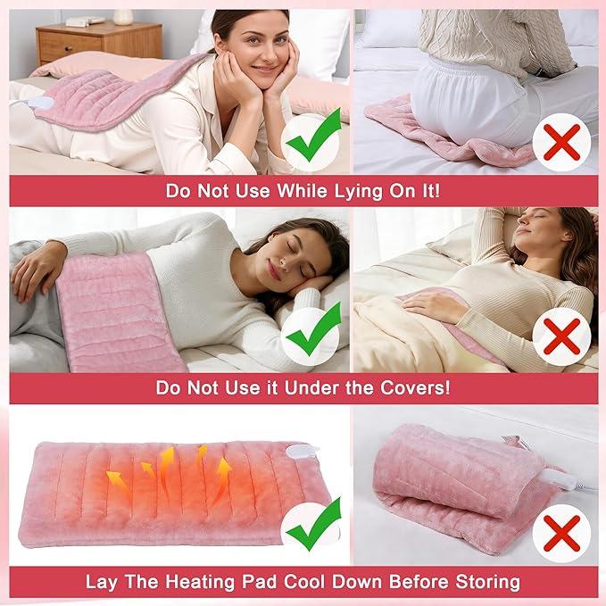 Heating Pad for Period Cramps, Electric Heating Pad for Lower Back,Abdomen Pain Relief,6 Heat Setting (Max 158°F), 2H Auto-Off,6ft Cord, Machine Washable, Christmas Gift for Women,12" x 24"