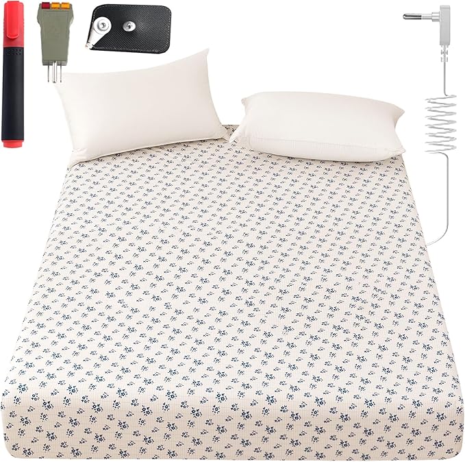Grounding Sheets King, 90% Organic Cotton+ 10% Pure Silver Fiber,Grounded Bed Sheet Kit, Deep Pocket Grounded Bed Sheet, Relieves Pain - Used for Healthy Sleep Therapy (Blue Flower, King)