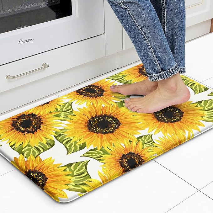 Kitchen Mats Sunflower Kitchen mats for Floor Anti Fatigue Mats for Kitchen Floor Cushioned Non Skid Washable Memory Foam Kitchen Rugs and Mats for Bedroom Office Sink Laundry