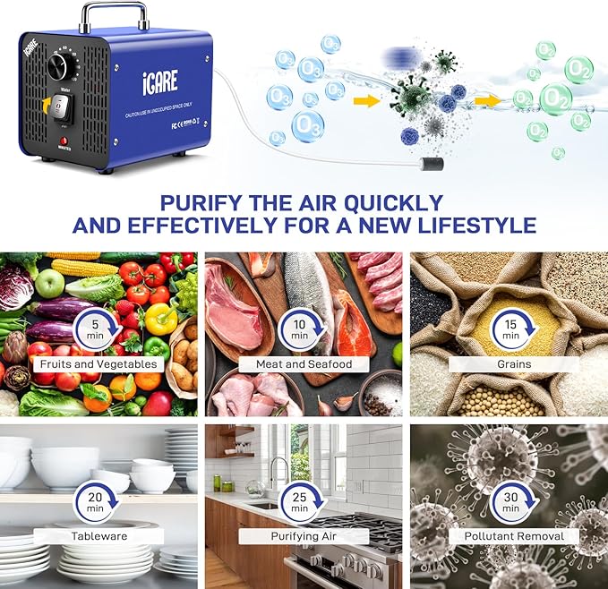 45,000mg/h Commercial Ozone Generator with 600mg/h Water Ozone - Smart Air & Water Purifier for Home, Car, Smoke, Pet Odor Removal, Fruit/Vegetable/Meat/Sea Food Cleaning