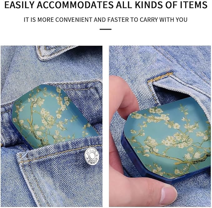 This Portable Almond Blossoms Pattern 6 Compartment Pill Box Can Be Placed in A Pocket Or Wallet to Store Vitamins, Medicines Health Supplements Other Medications.
