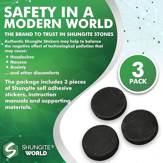 3 pcs Authentic Shungite Stickers Unpolished 40 mm / 1.57" Genuine Healing Energy Stone Protection Plate for Cell Phone Case Tablet Laptop Computer Noble Gemstone Protector Crystal