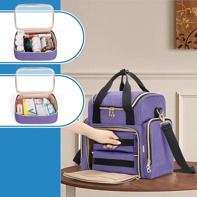 LUXJA Large Medicine Bag with 2 Removable Cases, Medicine Storage Bag with Multiple Storage Sections (Suitable for Travel or Home), Purple
