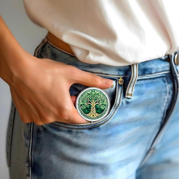 Pill Box-3 Compartment Small Pill Case for Purse & Pocket Mini Metal Pill Holder Travel Pill Container to Hold Supplements Vitamins BPA-Free (Tree of Life)