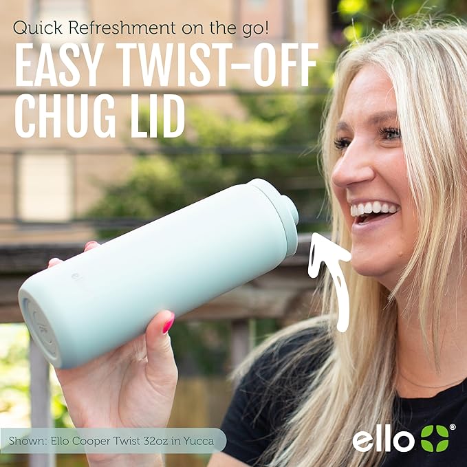 Ello Cooper Twist 18oz Kids Stainless Steel Water Bottle with Chug Lid | Leak Proof Double Walled and Vacuum Insulated | Fits Car Cupholder | Built in Carry Loop | Dishwasher Safe | Sage