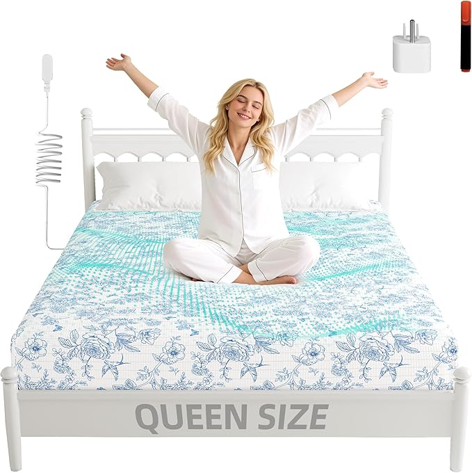 Grounding Sheets Queen Blue Floral - 15% Pure Silver + 85% Organic Cotton Fitted Bed Sheet for Earthing - 400 Thread Count Deep Pocket Grounded Bedsheets - Improved Sleep Down to Earth Ground Bedding