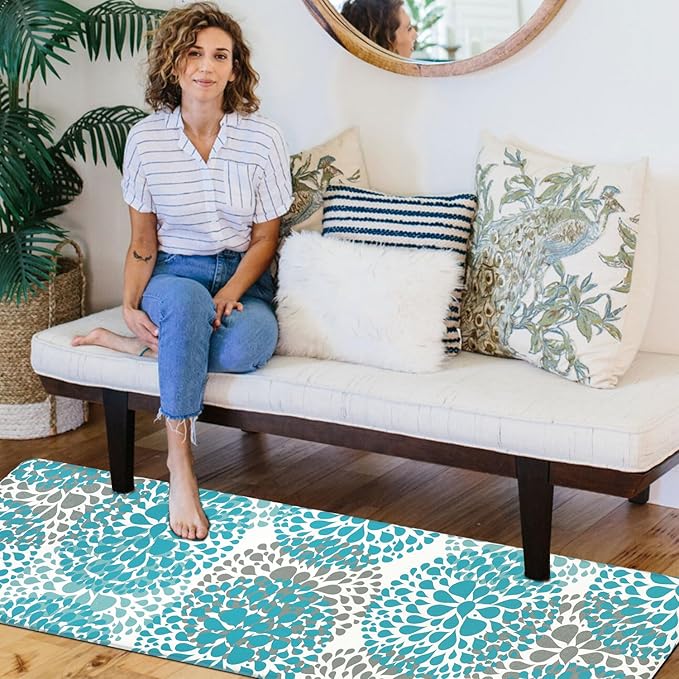 Homcomoda Kitchen Rugs Set Anti Fatigue Kitchen Floor Mat Easy to Clean 2Piece Non Slip Comfort PVC Leather Heavy Duty Standing Mats Indoor Outdoor(17.3"×28" and 17.3"×47")