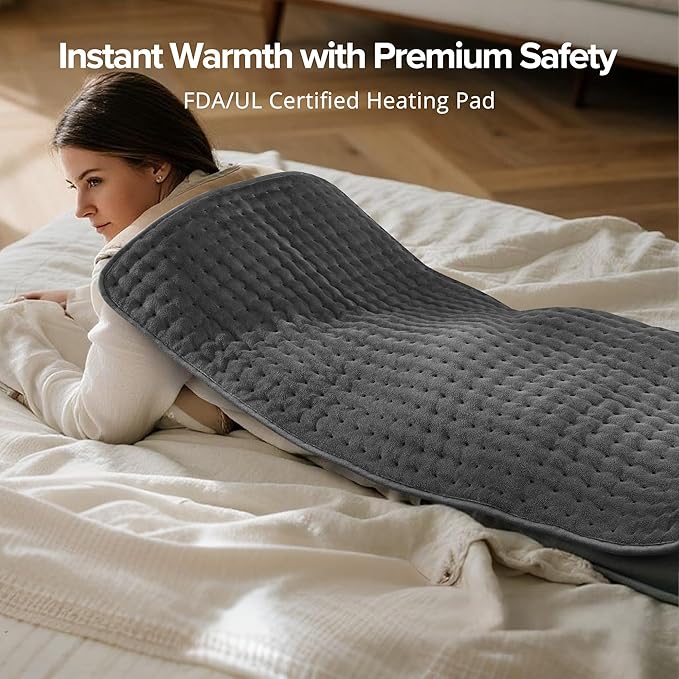 Heating Pad for Back Pain Relief, XL 33" x 17" Heating Pad for Neck, Shoulders, Back & Cramps, Electric Heating Pad Xl with Moist & Dry Heat Therapy, 6 Heat Settings, Auto-Off, Machine Washable