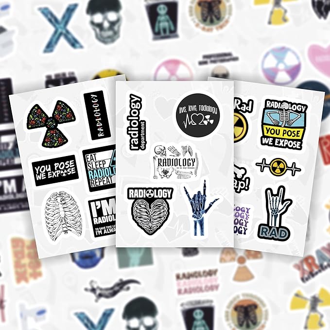 BulbaCraft 100Pcs Rad Tech Stickers, Radiology Stickers, Xray Tech Decals for Water Bottle and Laptop - Radiology Party Supplies & Decorations, Waterproof Vinyl Medical Decals, Gifts for Women & Men
