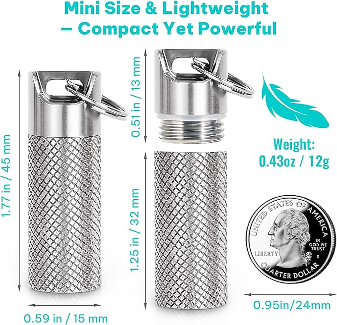 Pill case, Titanium Pill Box Keychain - 100% Waterproof Medicine Organizer, Keychain Pill Container for Emergency Pills, Outdoor Travel Camping