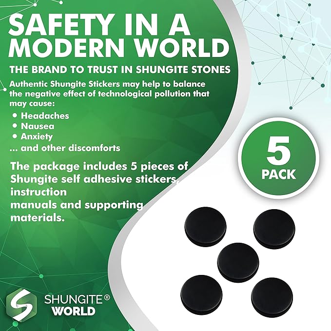 5 pcs Authentic Shungite Stickers Polished 30 mm / 1.18" Genuine Healing Energy Stone Protection Plate for Cell Phone Case Tablet Laptop Computer Noble Gemstone Protector Crystal