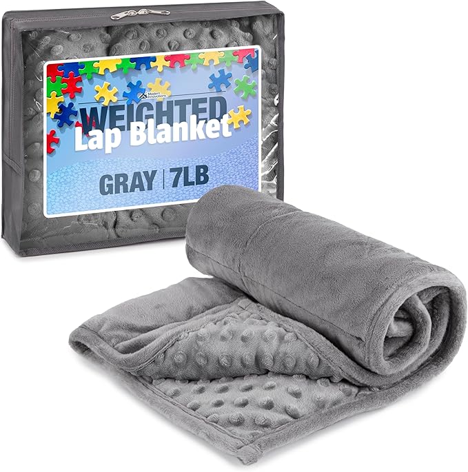 7lb Weighted Blanket (Grey) 19x22 Inch– Plush Minky Lap Pad with Sensory Support for Autism or ADHD, Giftable Weighted Blanket with Travel Bag for Ages 6–12