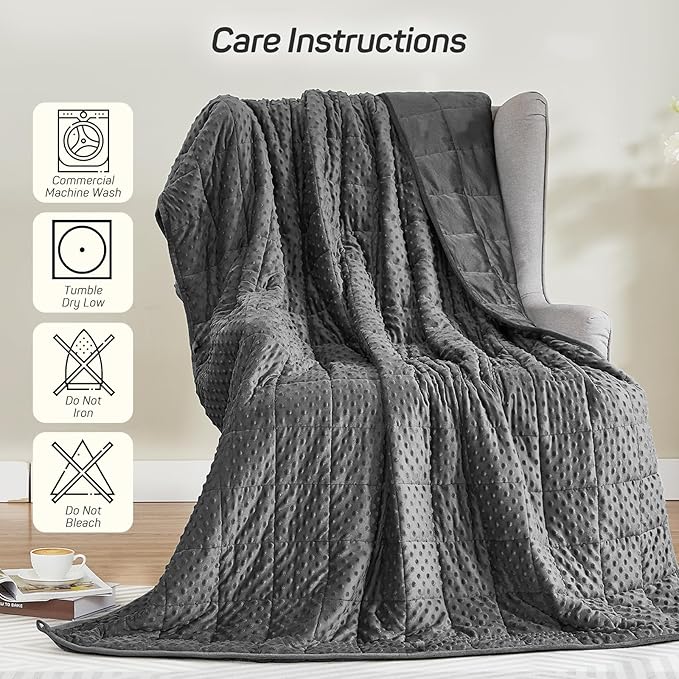 Weighted Blanket 15lbs for Adults, Ultra Soft Minky Dot Heavy Blankets for Sleep, Breathable Washable Throw Blanket with Glass Beads, 48"x72" Twin Size, Grey