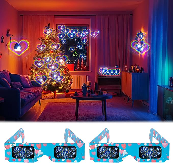 12 Packs Cardboard 3D Diffraction Glasses Fireworks Glasses for Christmas Lights/Parties/Raves/Music Festivals/Light Shows/Fireworks (Moon/Music Symbol/Star/Spiral)