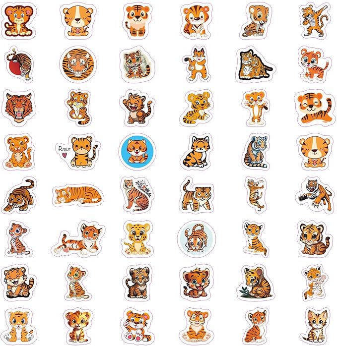 BulbaCraft 100Pcs Tiger Stickers, Tiger Gifts for Girls and Boys, Gifts for Women & Men