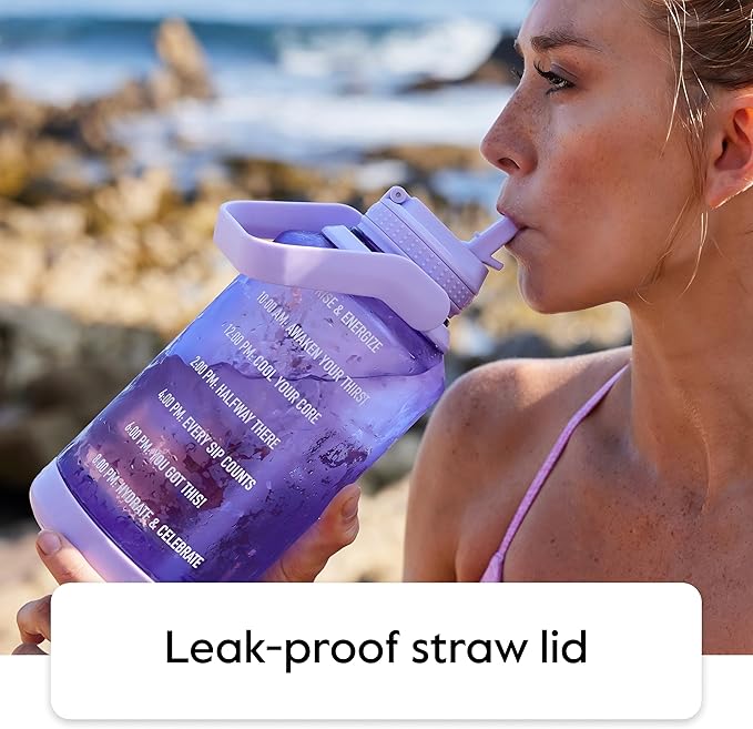 Takeya Tritan 64 oz Motivational Water Bottle with Straw Lid - Durable, BPA-Free - With Time Marker - Leakproof & Non-Slip Bumper - Cloud White