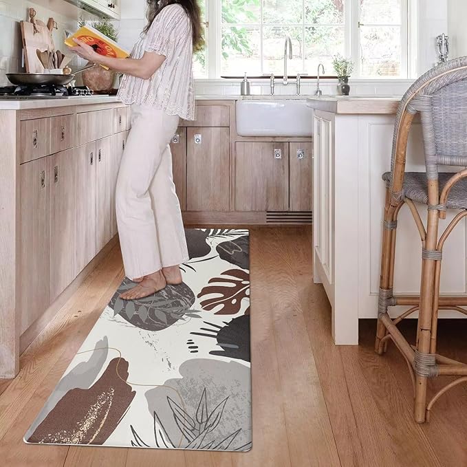 Homcomoda Kitchen Rugs and Mats Set of 2 Non Skid Kitchen Mats for Floor 2 Piece Cushioned Anti Fatigue Kitchen Rugs Sets PVC Comfort Floor Mat for Kitchen Office Sink, B Dark Grey