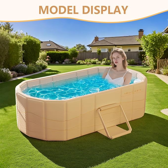 Gets 59" XXL Oval Ice Bath Tub For Athletes,Portable Bathtub for Adults Foldable Soaking Standing Hot Bath Tub for Shower Stall,Separate Family Bathroom SPA (Golden,59"×22"×19")