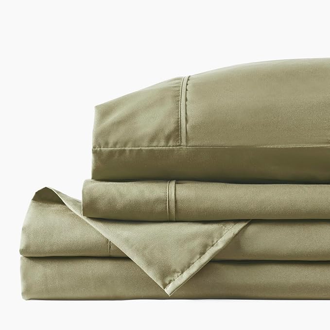 PeachSkinSheets Cooling Bed Sheets for Hot Sleepers - Ultra-Soft Breathable Luxury Microfiber Sheet Set, Moisture-Wicking, Deep Pocket, Oeko-TEX® (Split Head King Size (36" Split), Sage Green)