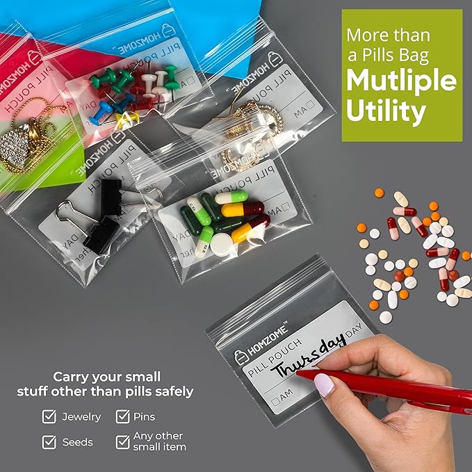 Pill Bags 6 mil - Pack of 225- BPA Free 3x2.75 inches Reusable pill pouches for medicine with Write on Label Clear Small ziplock bags for pills, Jewelry and Travel Pill Organizer (Pack of 225)