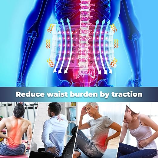 Decompression Back Brace with Red Light Therapy & Heat - 3-in-1 Lumbar Support Belt for Pain Relief, Adjustable Spinal Traction Device with Vibration Massage, Cordless Heating Pad for Men & Women