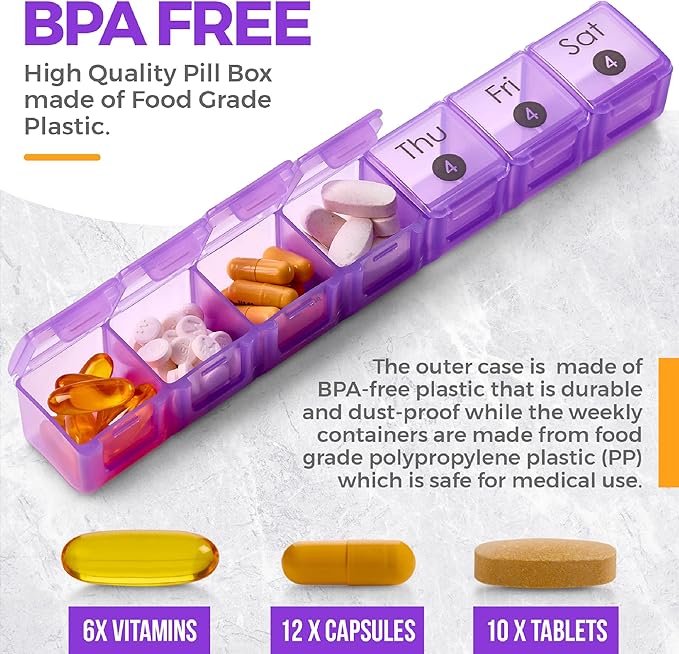 Extra Large Monthly Pill Organizer - 7-Day Color Once-A-Day Pill Dispenser w/ 4 Weekly Pill Containers for 28 Days - BPA-Free Dust-Proof Case XL Medicine Organizer Box for Pills, Tablets, Supplements
