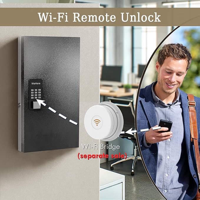 48-Key Smart Key Lock Box Wall Mount – Commercial Key Cabinet with App, Keypad, Bluetooth & WiFi Unlock (Sold Separately), Access Log Tracking, Key Management System for School, Office