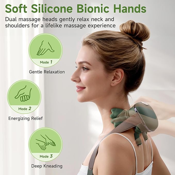 Neck Massager for Pain Relief with Heat Deep Tissue Shiatsu Neck and Shoulder Massager Bionic Hand Design for Muscle Relaxation at Home Office or Travel