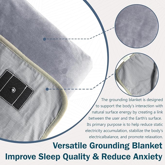 Grounding Blanket, Grounding Throw Blanket for Bed, Earth Connected Flannel Grounding Bed Sheets with Pure Silver Fiber for Improved Sleep, Reduced Stress (47"x59", Grey)