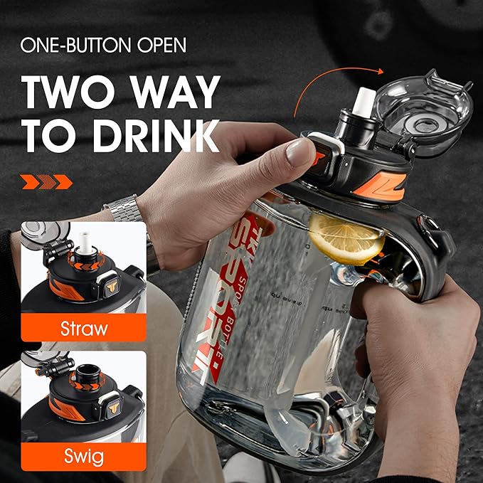 TKK 50oz Half Gallon Hydration Jug with Straw - BPA Free Tritan, Dishwasher Safe Large Capacity Plastic Water Bottle for Gym,Yoga,Travel,Camping & Outdoor