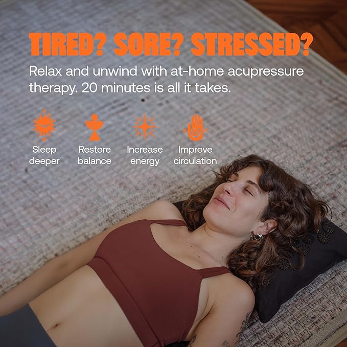 ShaktiMat Premium Acupressure Pillow, Level 1 Intensity in Shakti Black, Massage Muscles, Aid Sleep & Unlock Inner Tension | Similar to Acupuncture | Organic Cotton Certified
