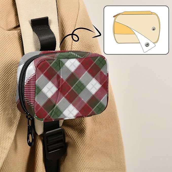 Christmas Plaid Pattern Red Travel Pill Organizer Case Box Container Weekly Portable Vitamin Medicine Holder Storage Bag with Zipper Removable