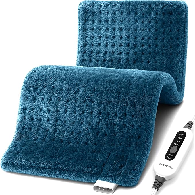 17''x33'' XXXL King Size Heating Pad with 4 Temperature Settings & 2 Auto-Off Countdown Timers, Pain Relief for Back/Neck/Shoulders/Abdomen/Legs, for mom dad (Blue)