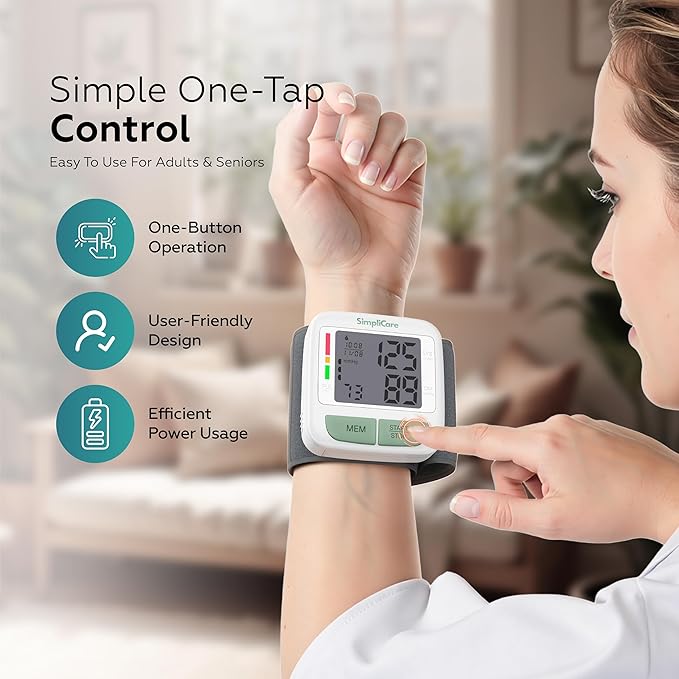 Wrist Blood Pressure Monitor for Home Use – FDA 510(k) Cleared Class II Medical Device, Digital Wrist Cuff 13.5–21.5 cm, 2.1" LCD Display, Dual User, Travel Case (U60A)