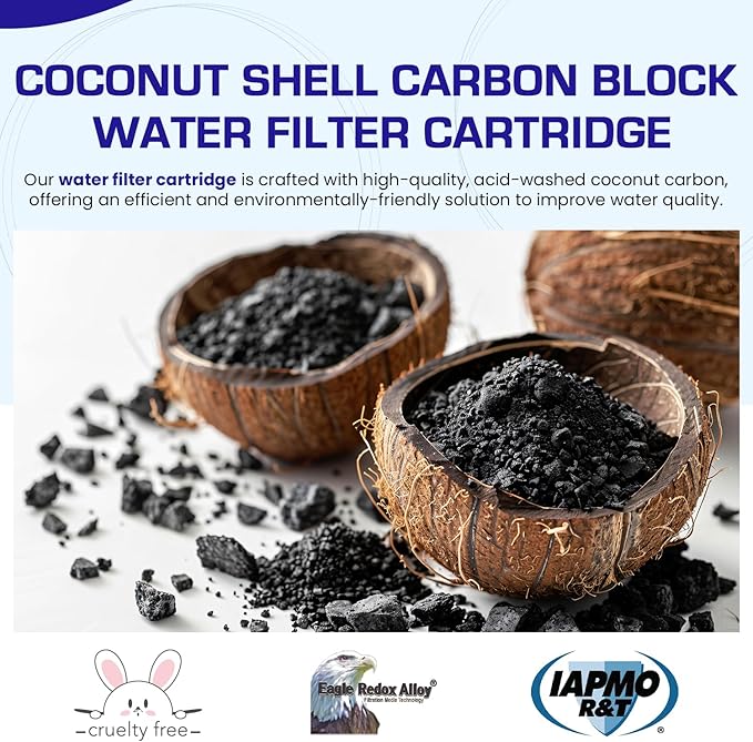 Crystal Quest 5-Micron Carbon Block Filter Cartridge - 4-5/8” x 9-3/4” - Coconut-Based Activated Carbon - Reduces Sediment and VOC’s - Sustainable Filtration