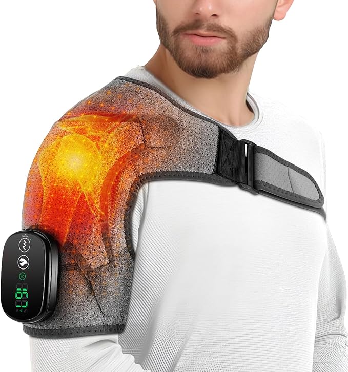 Cordless Shoulder Heating Pad with Massage, Heated Shoulder Wrap for Pain Relief, Heated Shoulder Brace Massager for Frozen Shoulder Deep Tissue