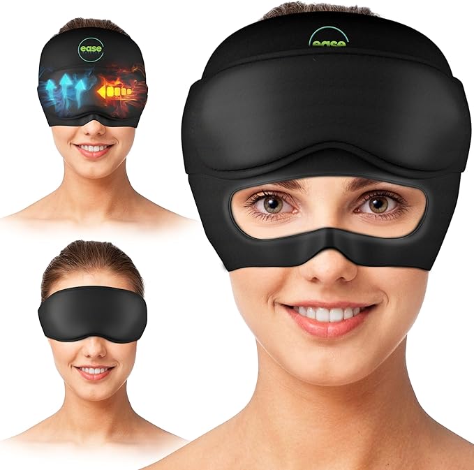 Headache Relief Cap - 2 in 1 Soothing Migraine Relief Cap with Detachable Eye Mask 20% Extra Gel - Headache Hat for Migraines - Cold Ice Head Wrap Products for Stress, Tension, Hangover & Puffy Eyes