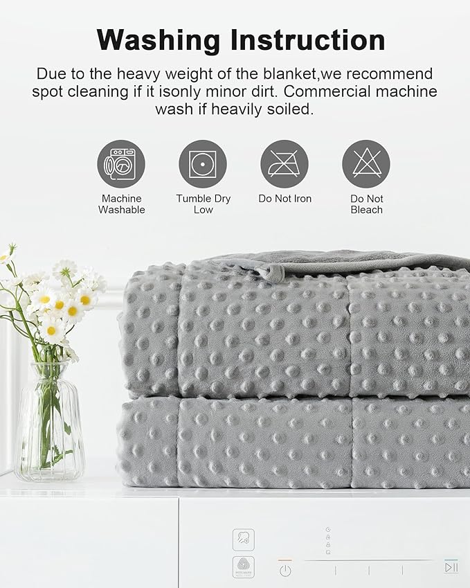 Weighted Blanket for Adults Queen Size 15 lbs, Soft Cooling Minky Dot Heavy Breathable Blanket for All-Season, Washable Weighted Throw with Glass Beads, 60 x 80 Inches, Grey