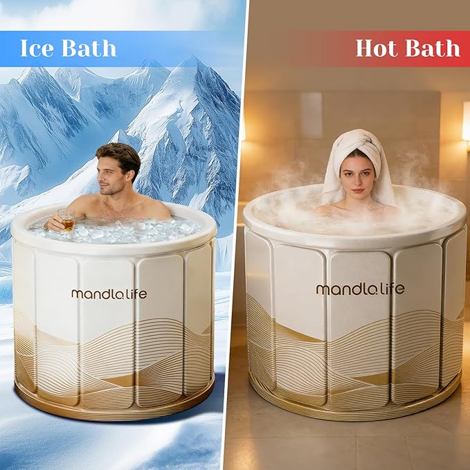 Portable Bathtub for Adults, Collapsible Freestanding Bathtub for Shower, Hot Ice Bath Tubs with Thickened Multi-layer Material to Keep Temperature, Indoor Outdoor Soaking Tub (XL 31.5" L x 25.6" H)