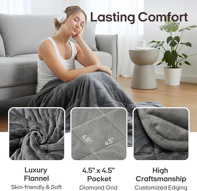 ZonLi Royal Posh Velvet Weighted Blanket for Adults, Dual Sided Cozy Fluffy Heavy Blanket(48"x72",15lbs,Grey), Bed Sofa Heavy Blankets, Soft Material with Premium Glass Beads, Easy Care